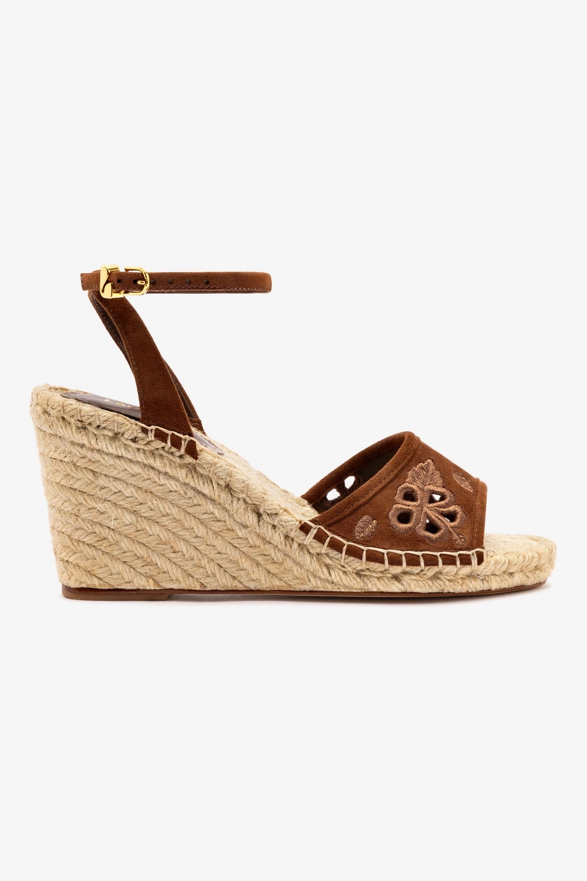 Arch support Breathable Road Trip Letizia Espadrille Wedge In Burnt Umber and Hibiscus Broderie