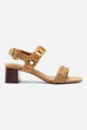 Milan Studs Block Sandal In Peanut Suede Memory Foam Airport Travel Adjustable Straps