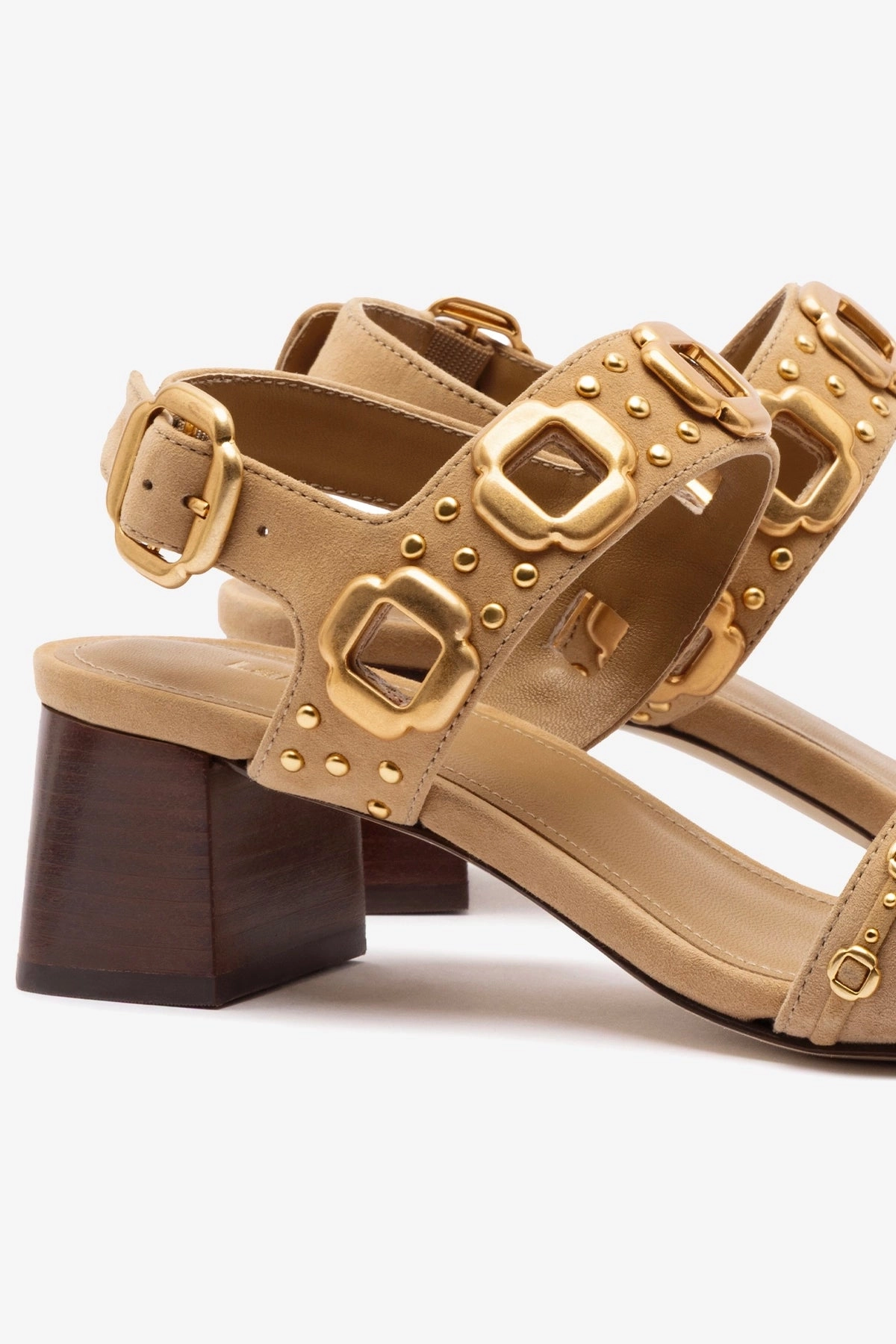 Milan Studs Block Sandal In Peanut Suede Angel Mood