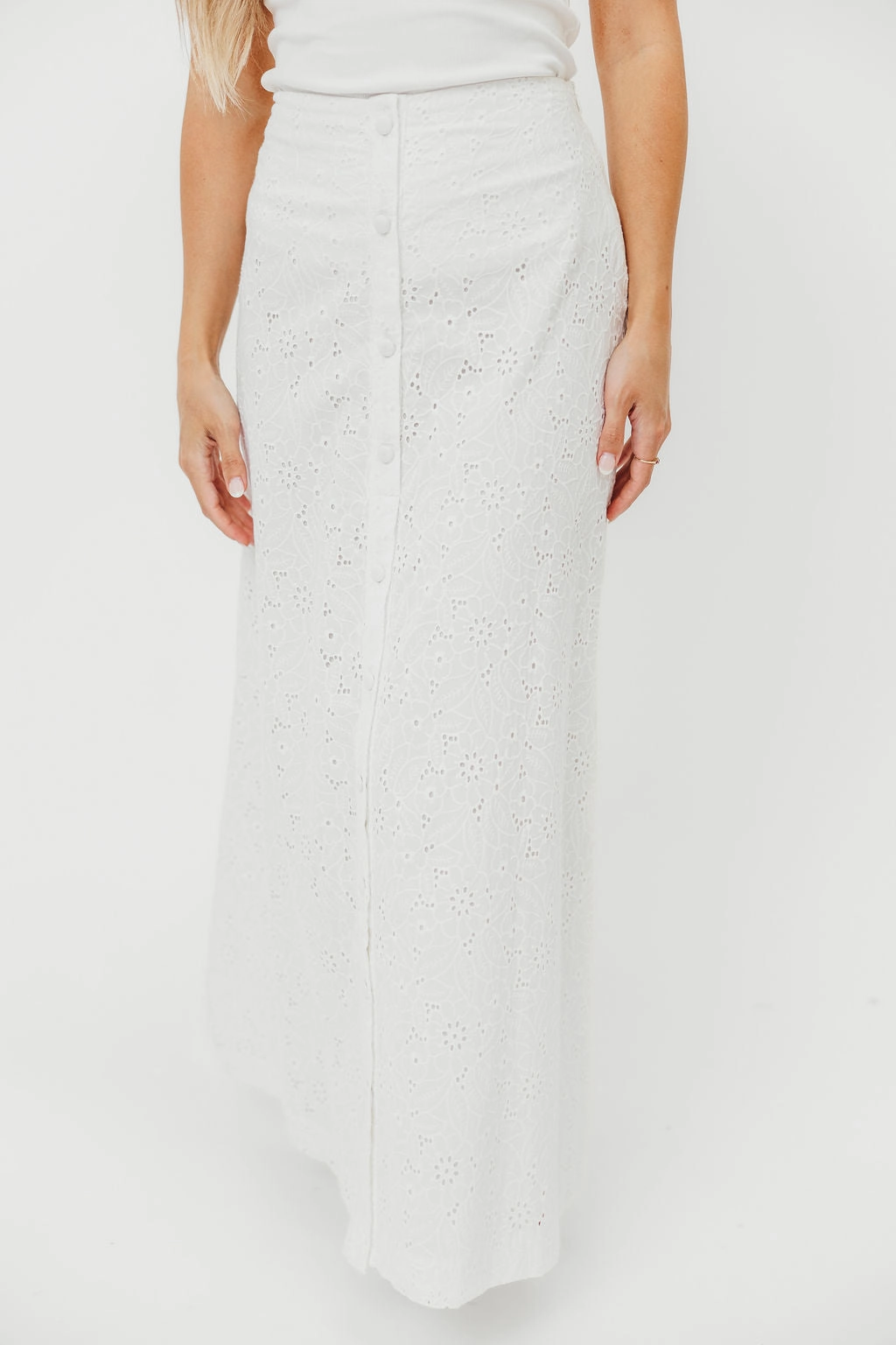 Cathleen Eyelet Maxi Skirt in Ivory Easy Comfort Street Attire
