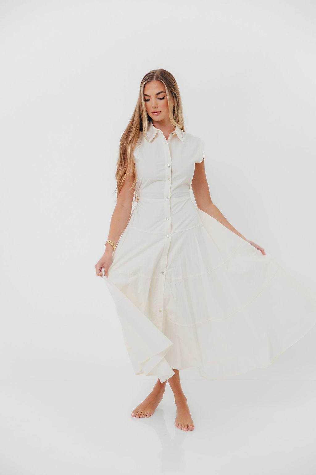 Light Elegance Flattering Look Fit AnnaLynne Midi Dress in Milk White