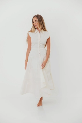 Olive Tone AnnaLynne Midi Dress in Milk White