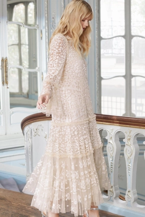 Graceful Ease Subtle Stitch Annie Sequin Tiered Ankle Gown