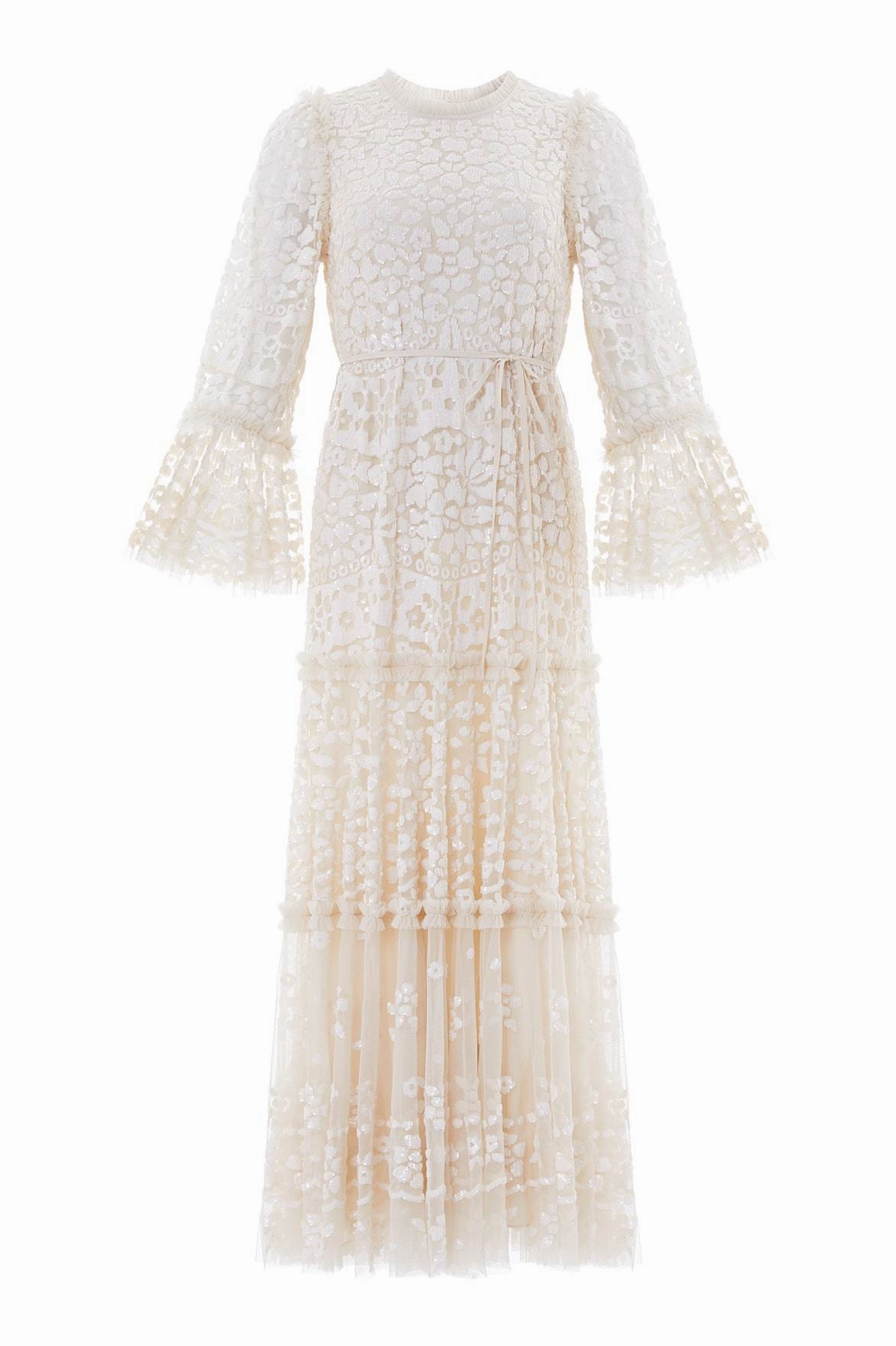 Annie Sequin Tiered Ankle Gown Figure-Skimming Soft Feel