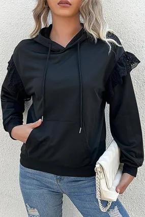 WOMEN LACED FRILL HOODIE WITH KANGAROO POCKET FrenchTerry