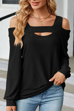 WOMEN SHOULDER STRAP CUT OUT DETAILED BLOUSE TOP Layered Collar Design