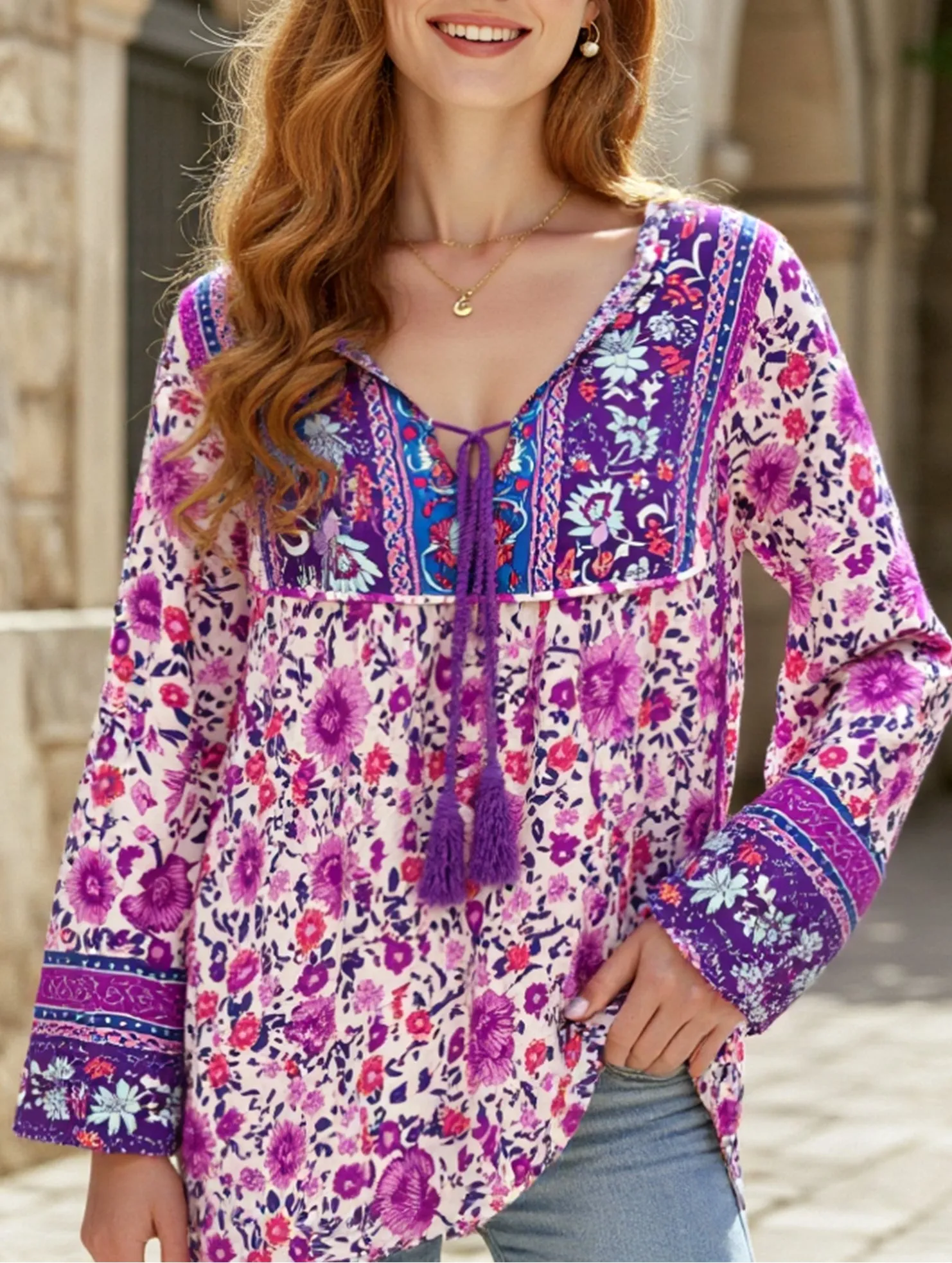 LowMaintenance Bohemian print long-sleeved T-shirt