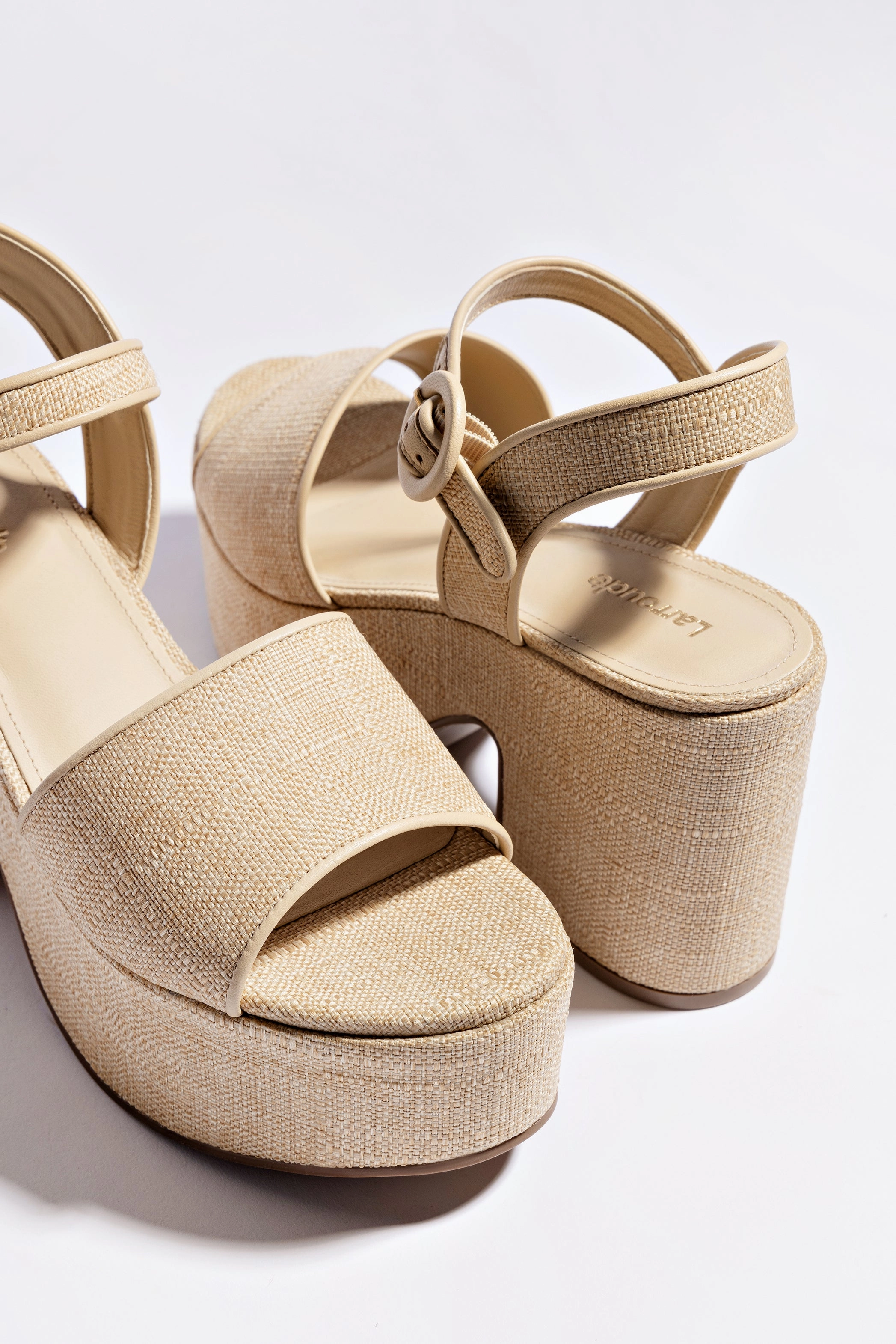 Miso Platform Strap Sandal In Beige Raffia Ventilated Mesh Travel Enthusiasts