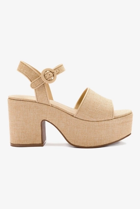 Miso Platform Strap Sandal In Beige Raffia Seamless Fit Gym Workout Mid Top