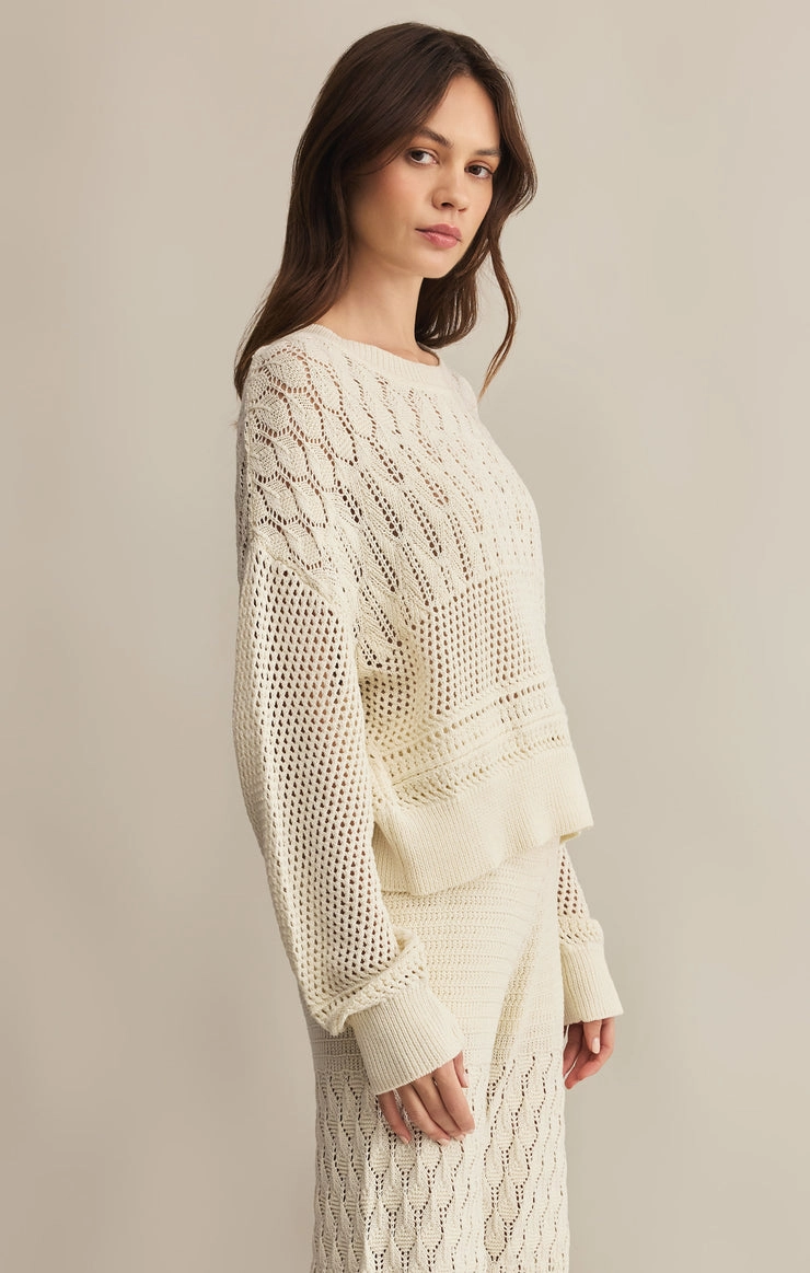 AntiOdorTechnology Garment Washed RUE CROCHET SWEATER