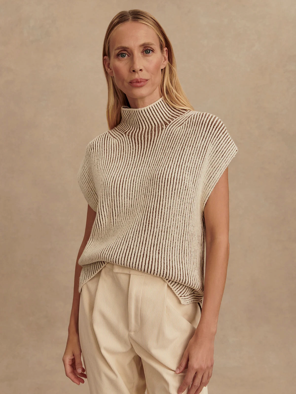Varley Lauren Plated Knit Tank in Cocoa Dust Office Wear QuickReleaseFastenings