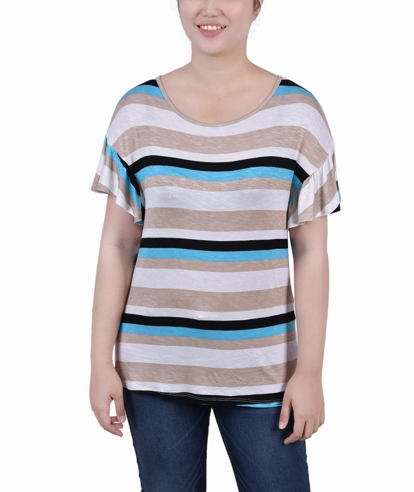 Quick-Dry Casual Tee Short Flutter Sleeve Top