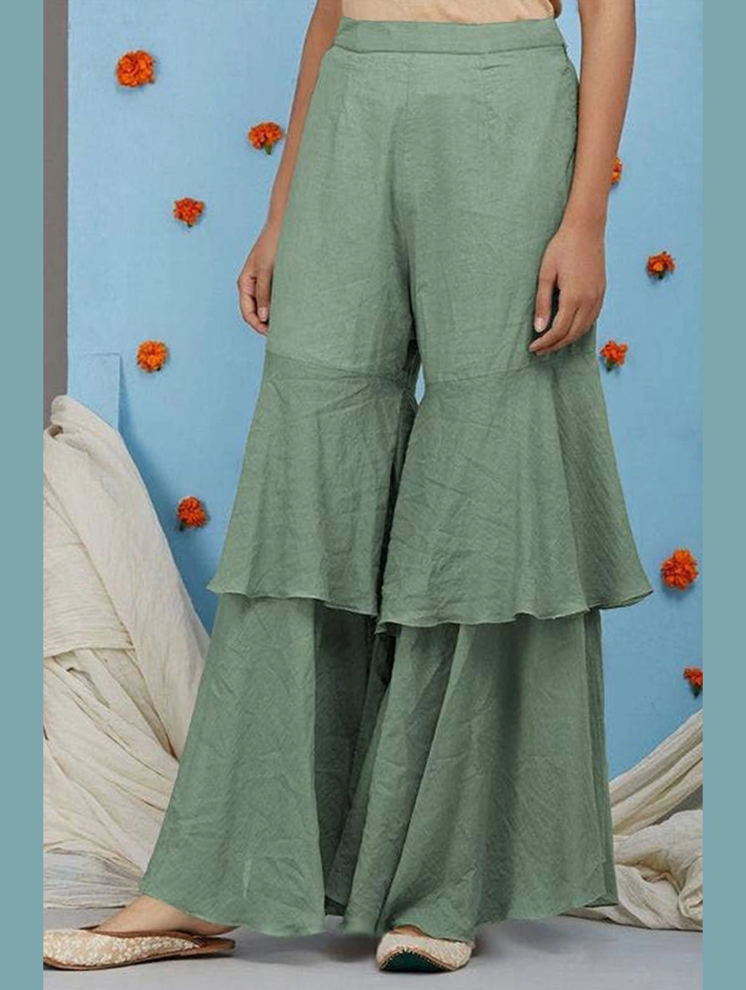 COTTON AND LINEN PATCHWORK CASUAL WIDE PANTS_CWBLP0634 Flexible Seam