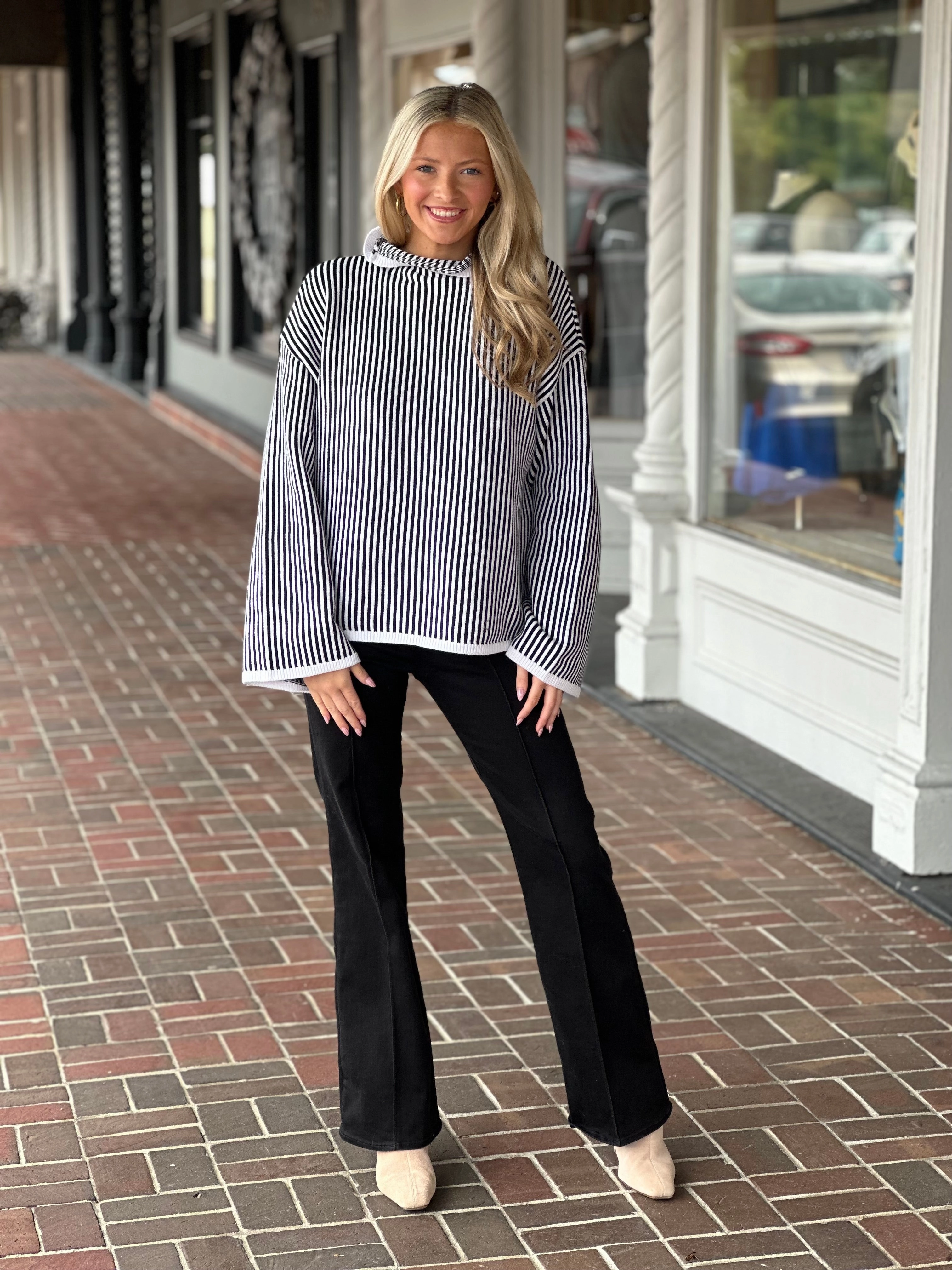 Chic Black Stripe Sweater UltraSoft Lining