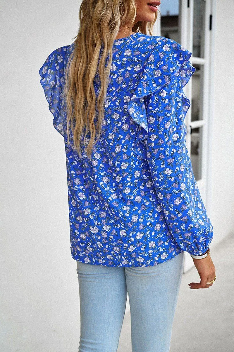 Convertible Design SunProtective WOMEN LACE TRIM FRILL ANGEL SLEEVE FLORAL BLOUSE