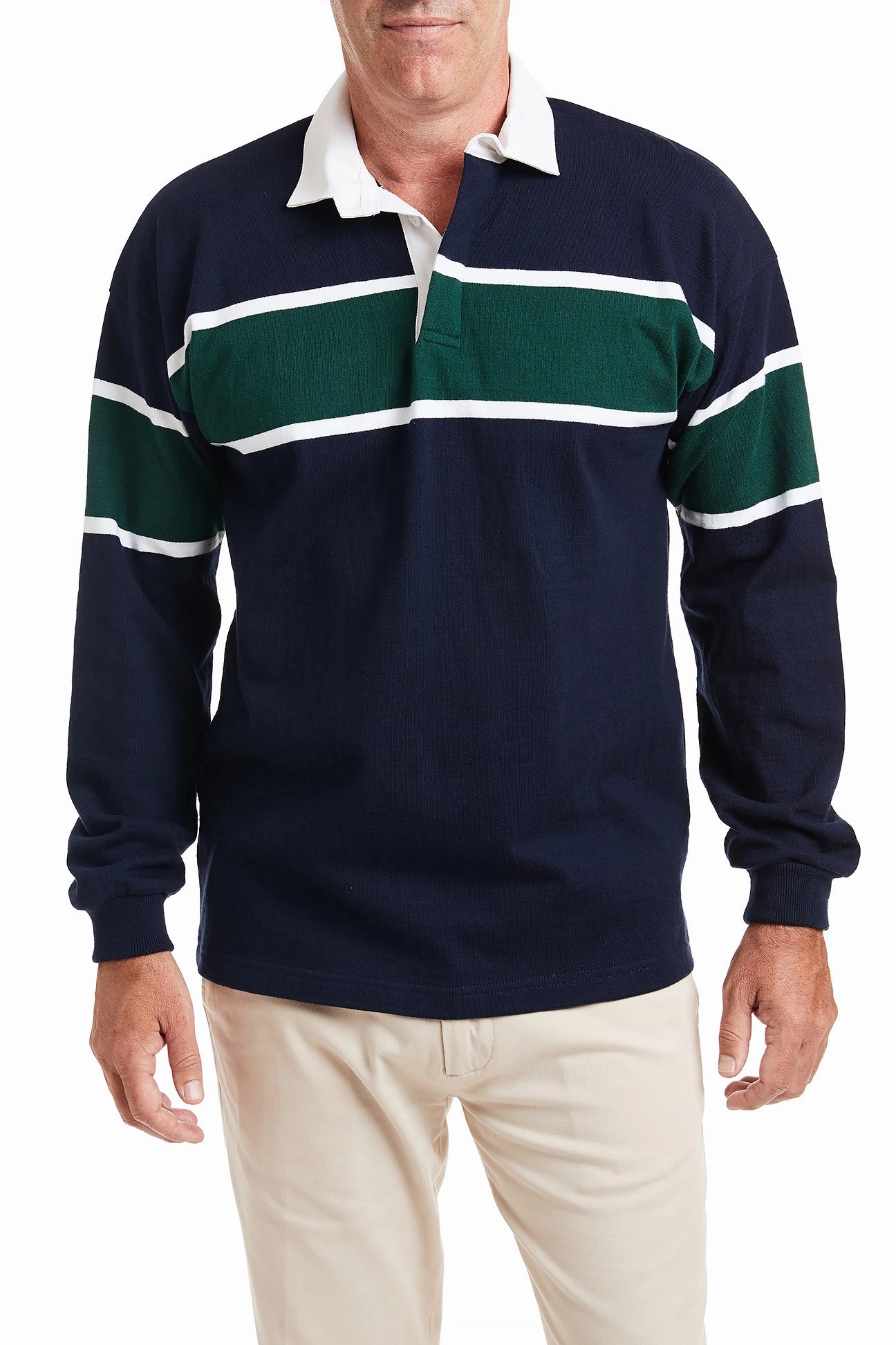 Castaway Rugby Shirt Navy & Green Team Stripe EasyCare Material Basic Tank