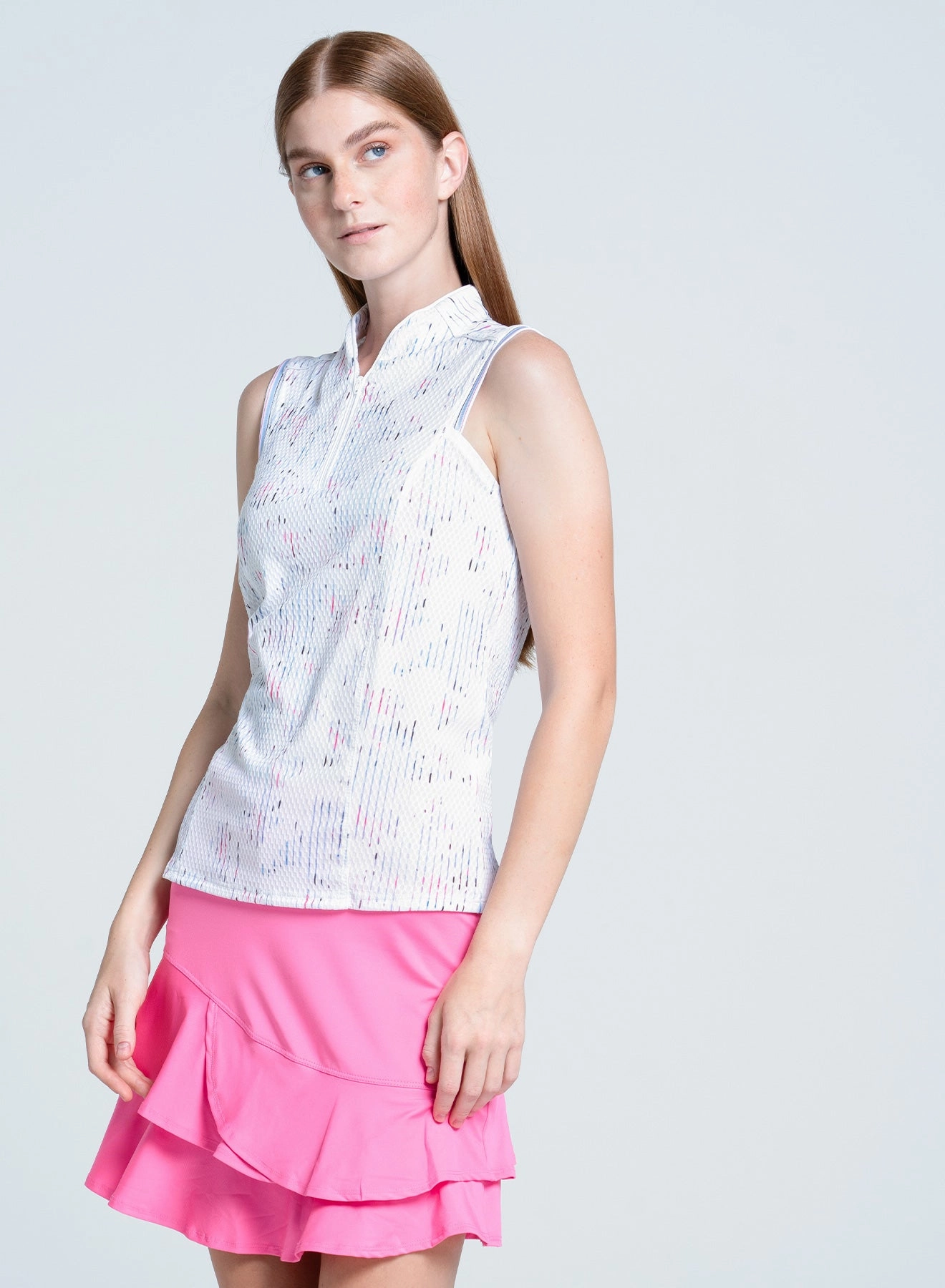 Love Me Blue Sleeveless Multipanel Construction StretchKnit