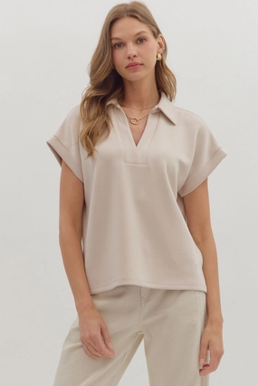 Modular Pocket Layout Maeve Scube Short Sleeve Top in Oatmeal
