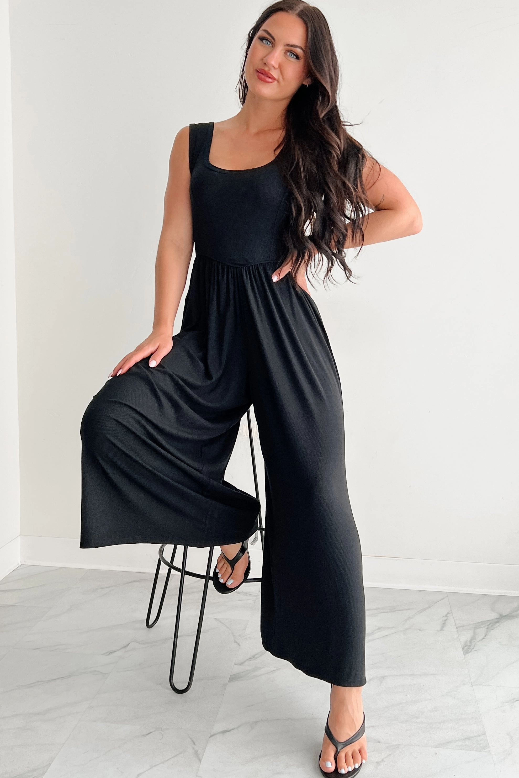 Carefree Glow Sleeveless Wide Leg Jumpsuit (Black) Self Cleaning Coating Ultraviolet Protection Finish