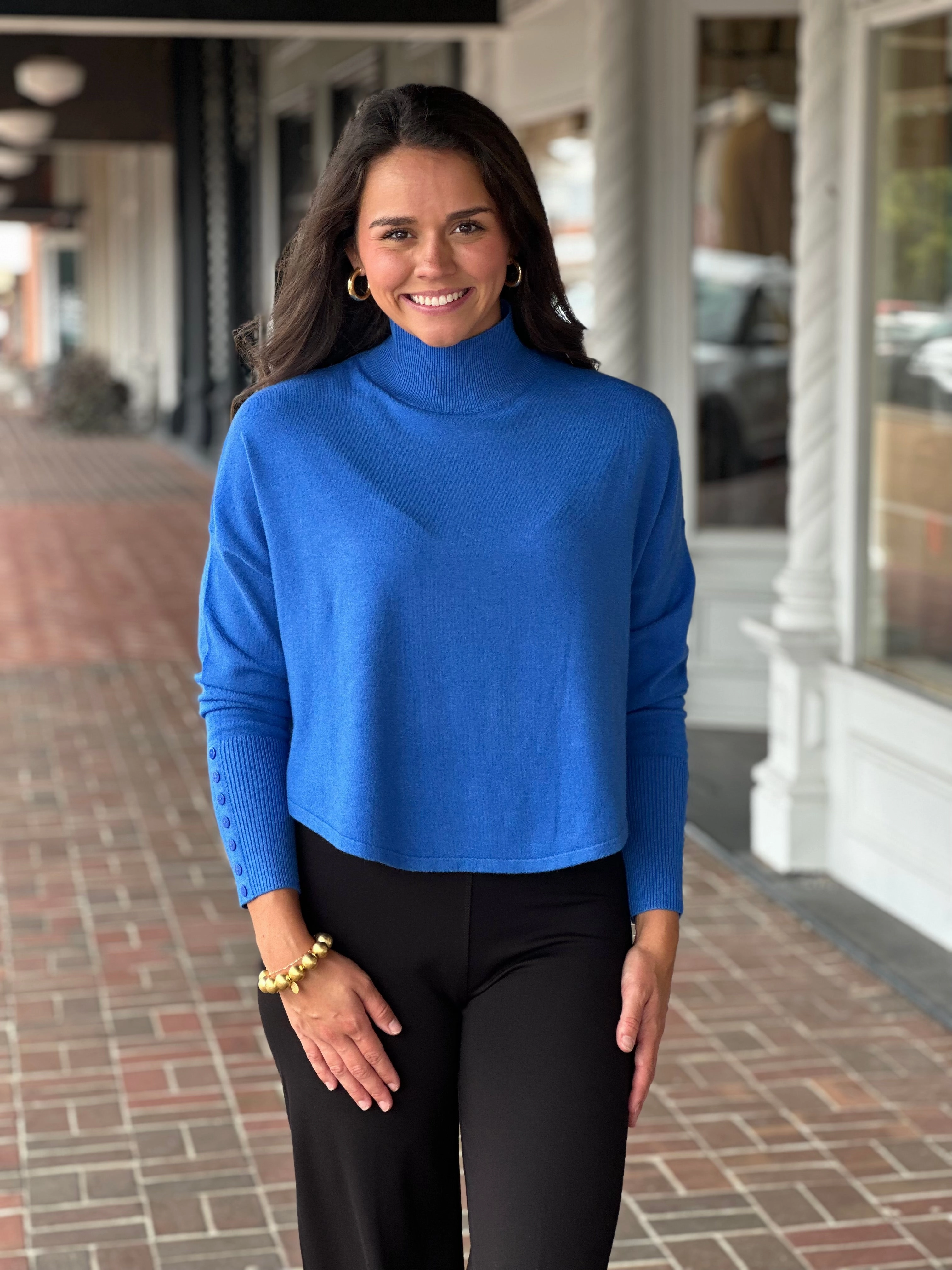 MoistureControl Blue Button Sleeve Knit Sweater