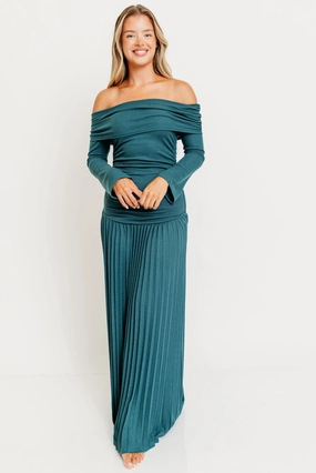 Lennox Long Sleeve Maxi Dress in Green Minimal Fit