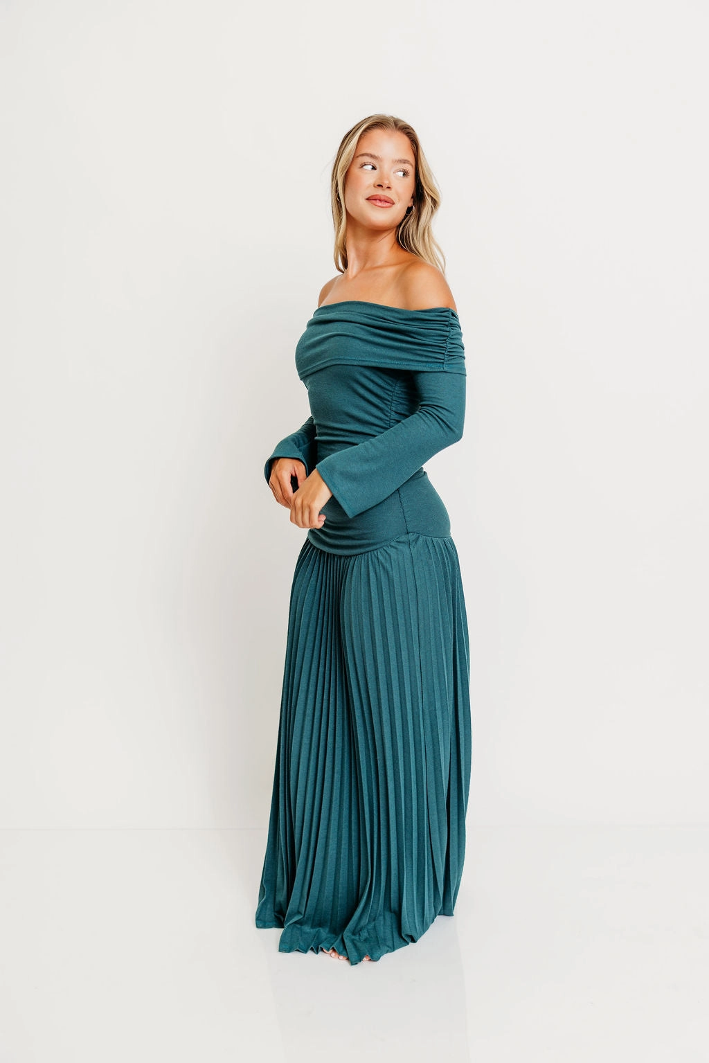 Lennox Long Sleeve Maxi Dress in Green Blush Glow