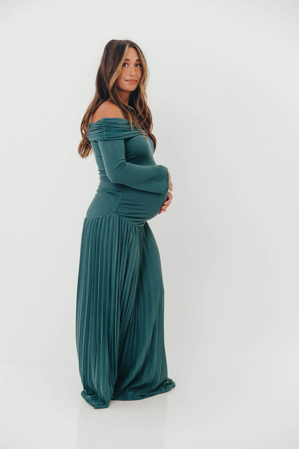 Lennox Long Sleeve Maxi Dress in Green Vintage Style