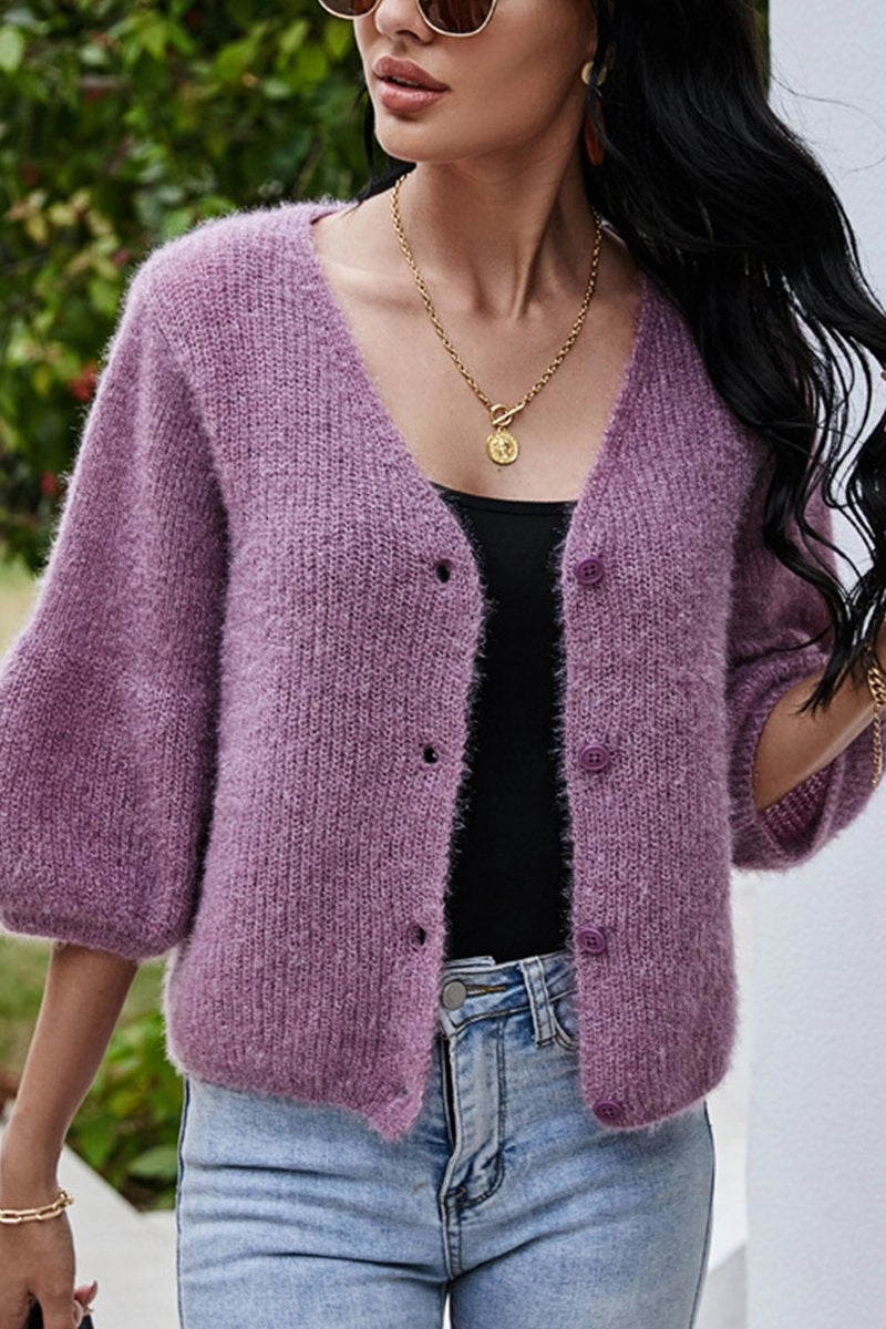 WOMEN LOOSE FIT PLUSH FURRY BUTTON DOWN CARDIGAN OversizedSilhouette WaterResistant