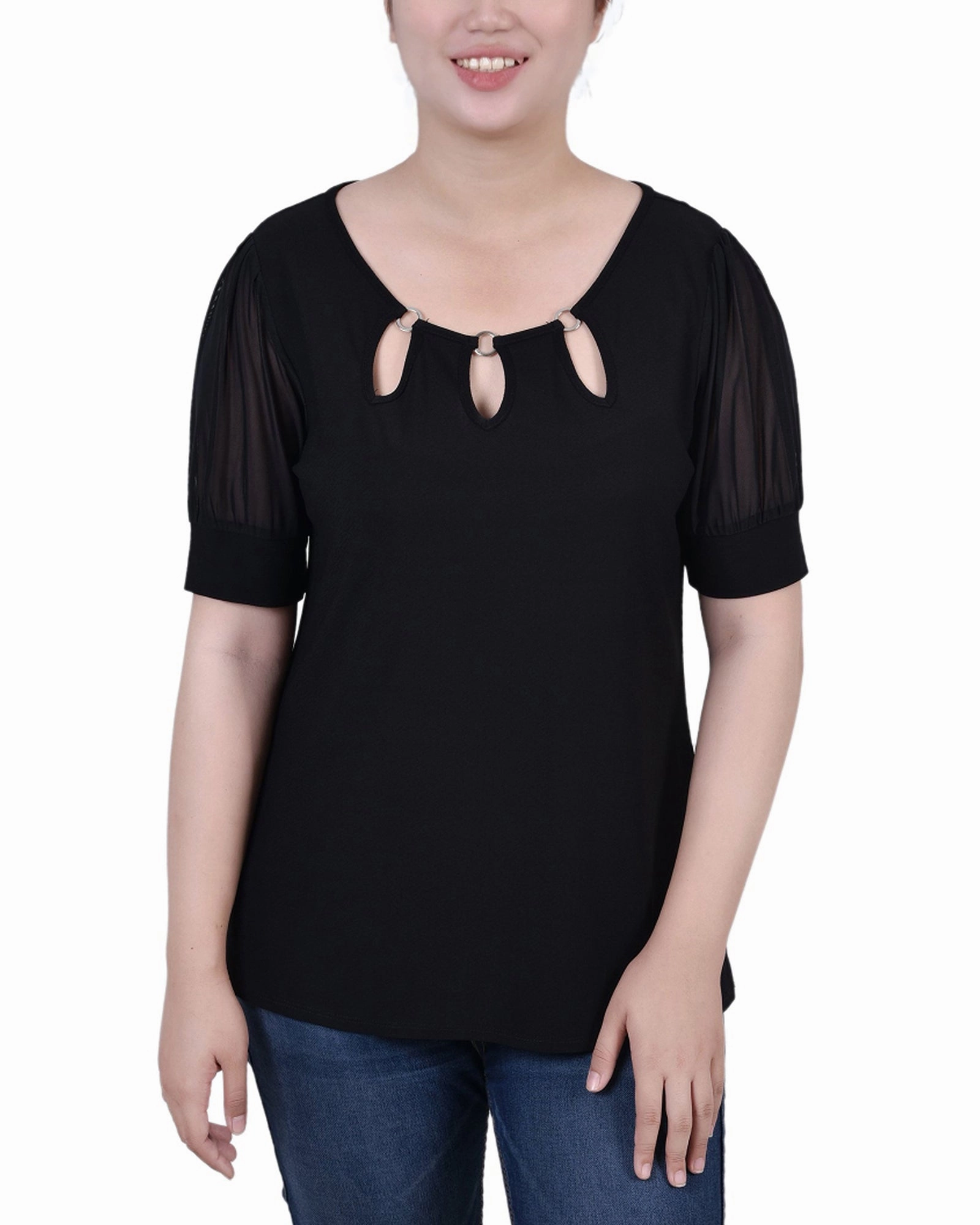 Biodegradable Fiber ConvertibleStyle Petite Short Sleeve Three-Ring Top