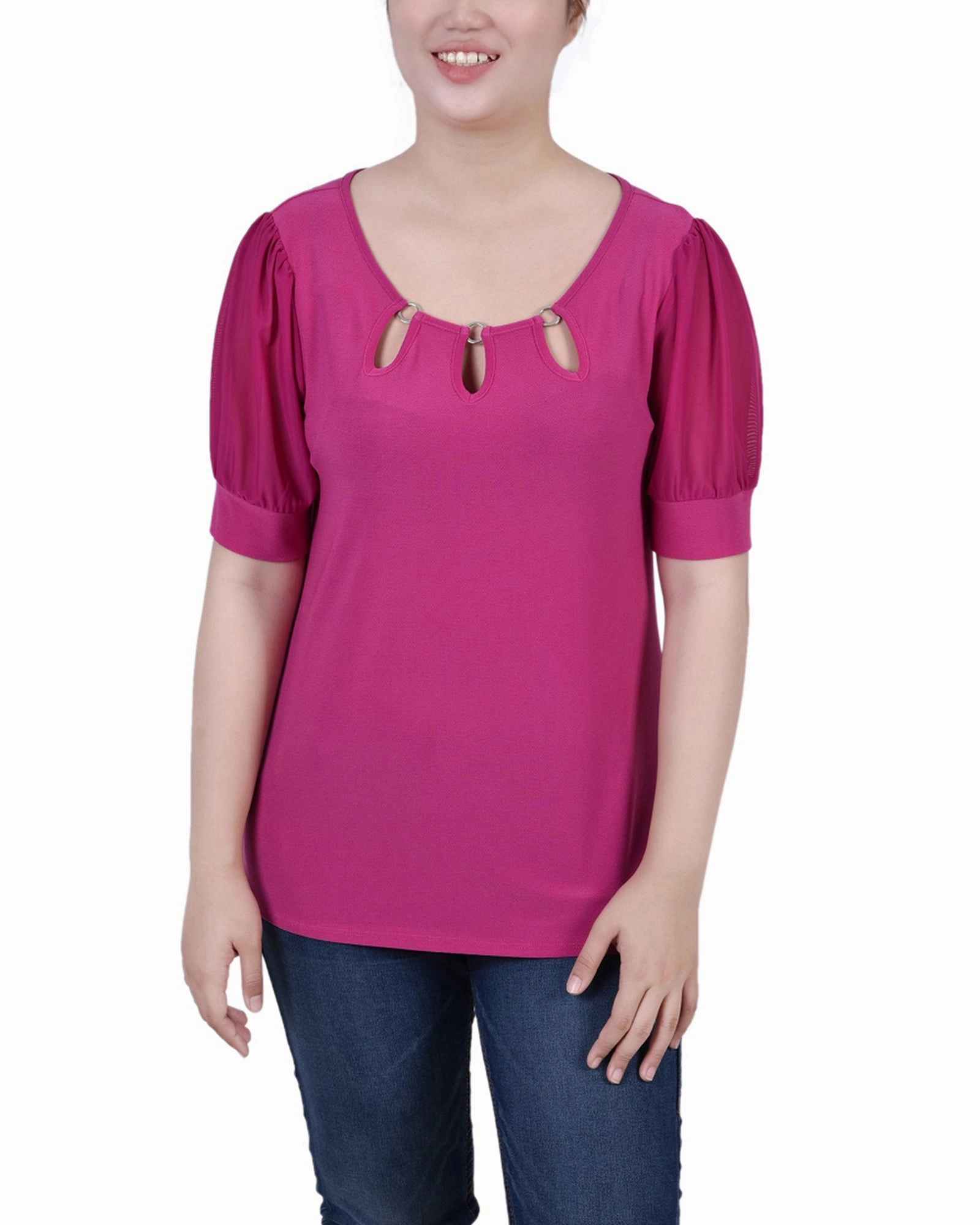 NonChafingEdges Petite Short Sleeve Three-Ring Top