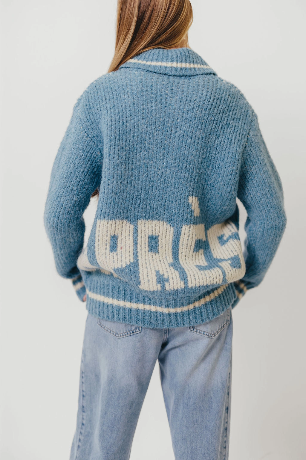 Layered Placket Design Apres Zip-Up Sweater in French Blue