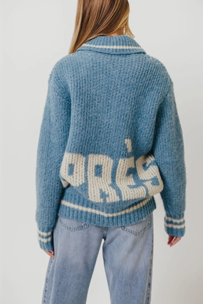 Apres Zip-Up Sweater in French Blue Recycled Polyester Blend Fleece Pullover