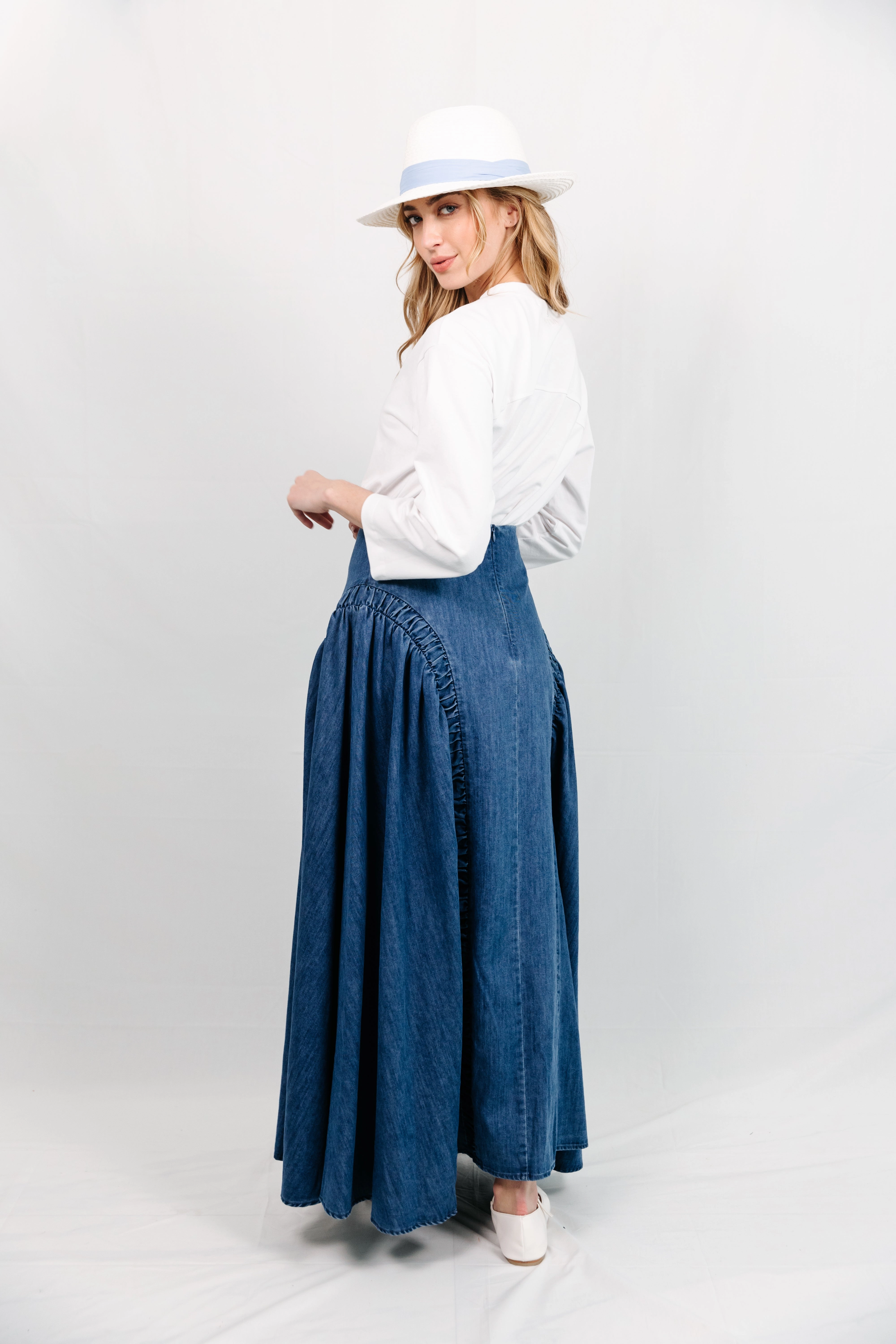 Ariella Denim Skirt Neutral Tone investment piece