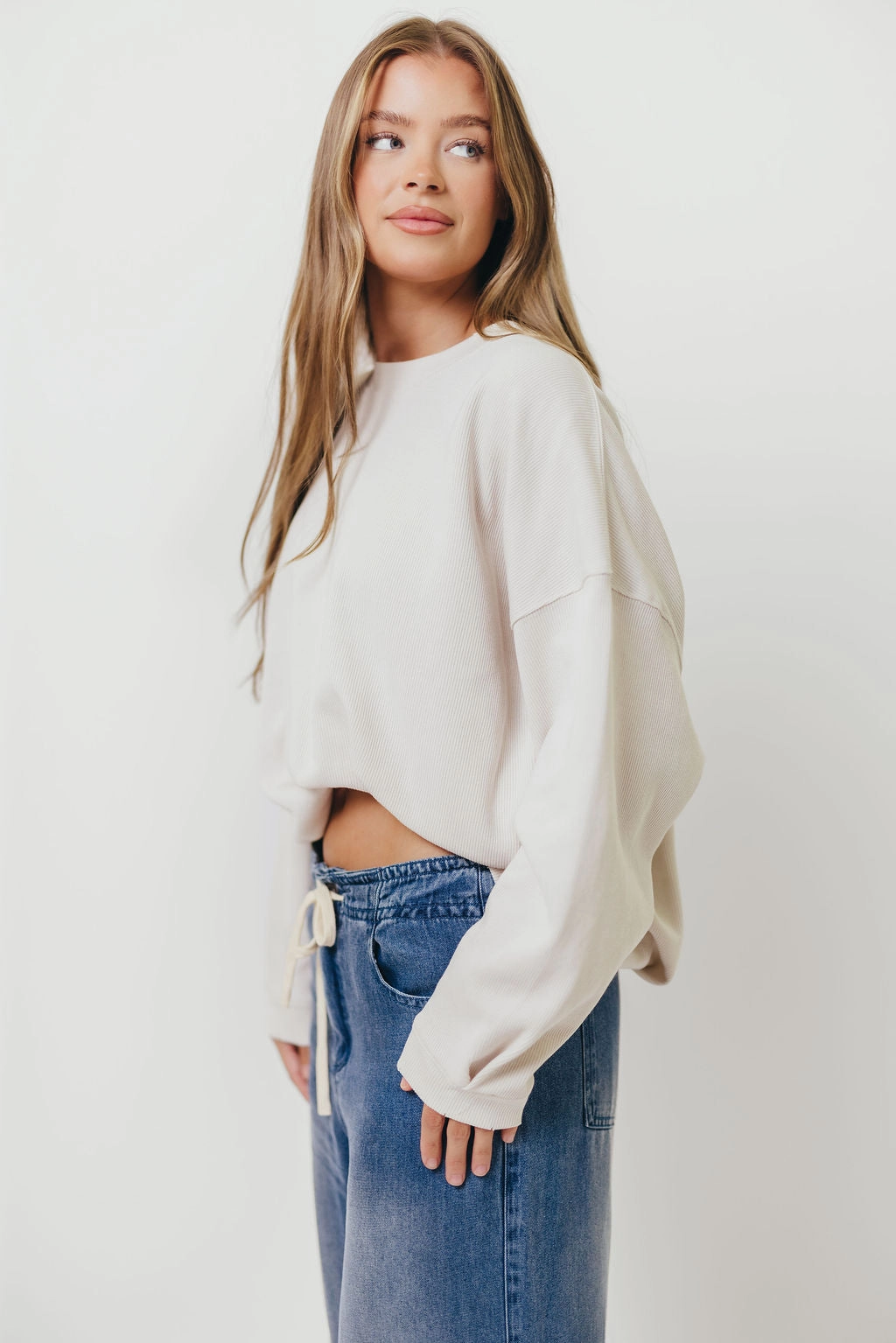 Sheer Overlay Material Vintage Shirt Around Town Crew Pullover in Clay