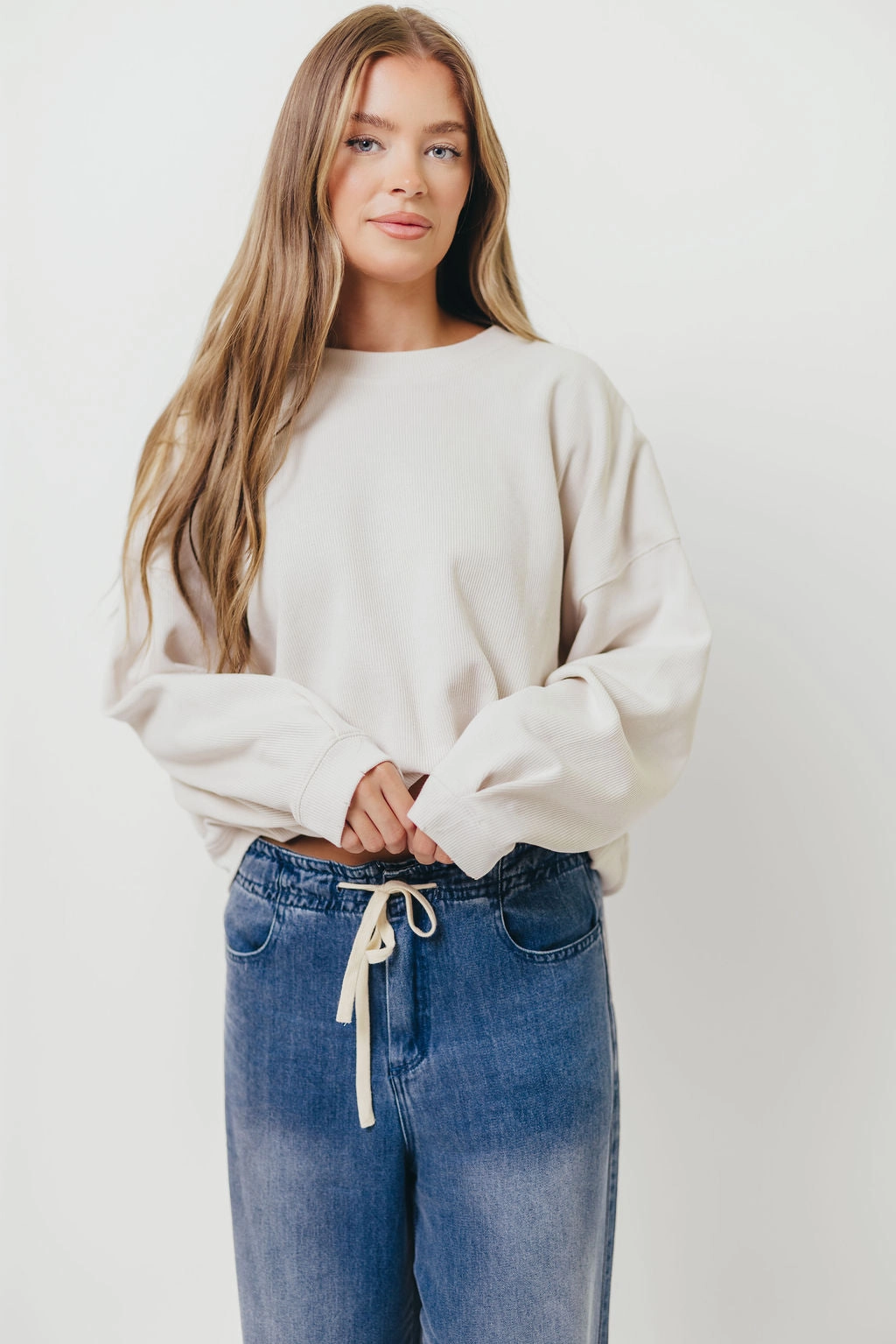 Around Town Crew Pullover in Clay Yarn Dyed Pattern Cloth