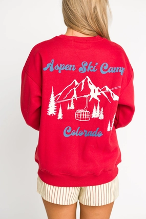 DualLayer Weave Fashionable Shirt Aspen Ski Camp Sweatshirt in Cherry