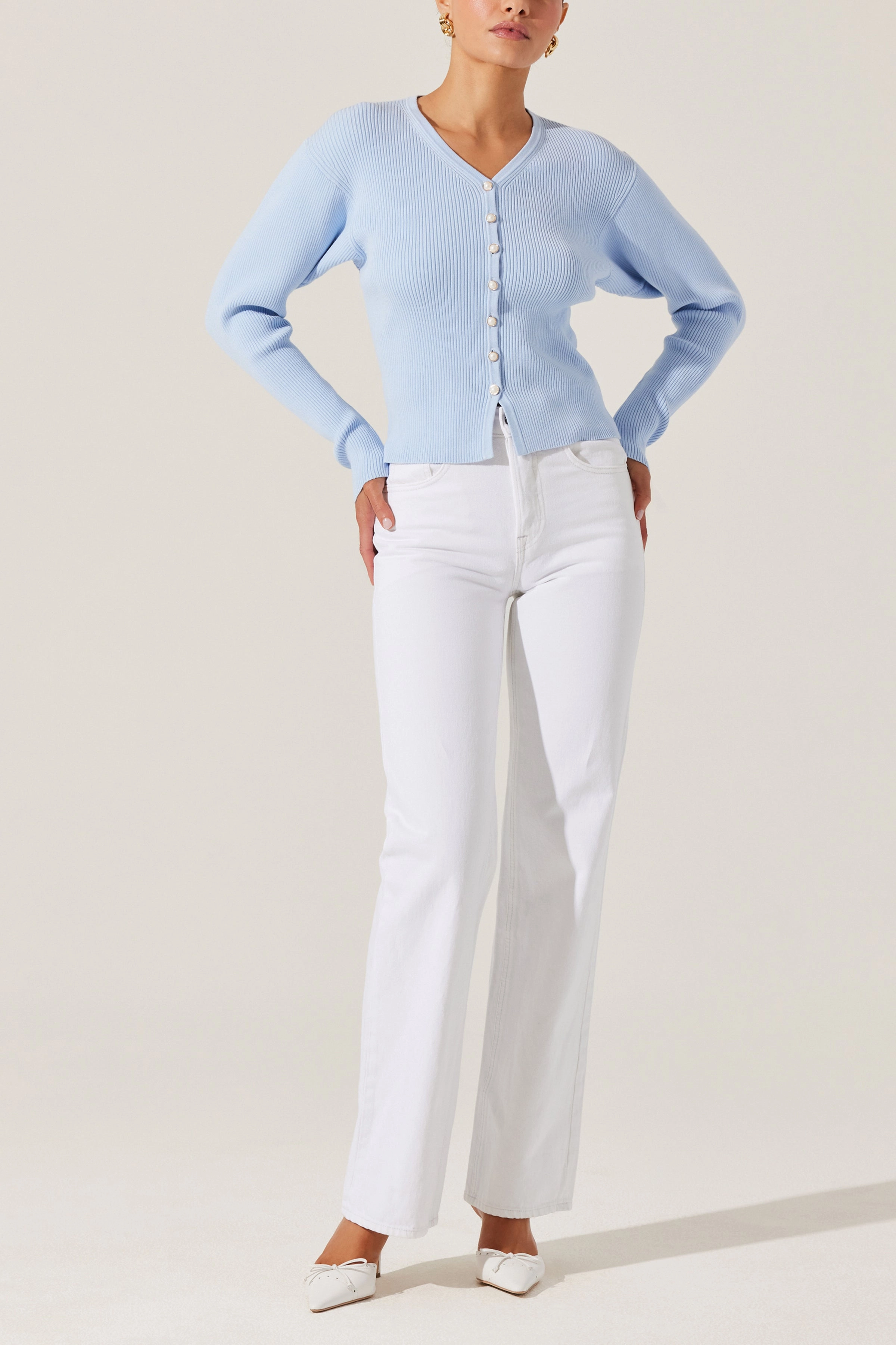 ASTR Delynn Cardi Sky Blue Soft Touch Texture