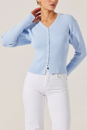 ASTR Delynn Cardi Sky Blue DoubleStitchedHem TearResistant