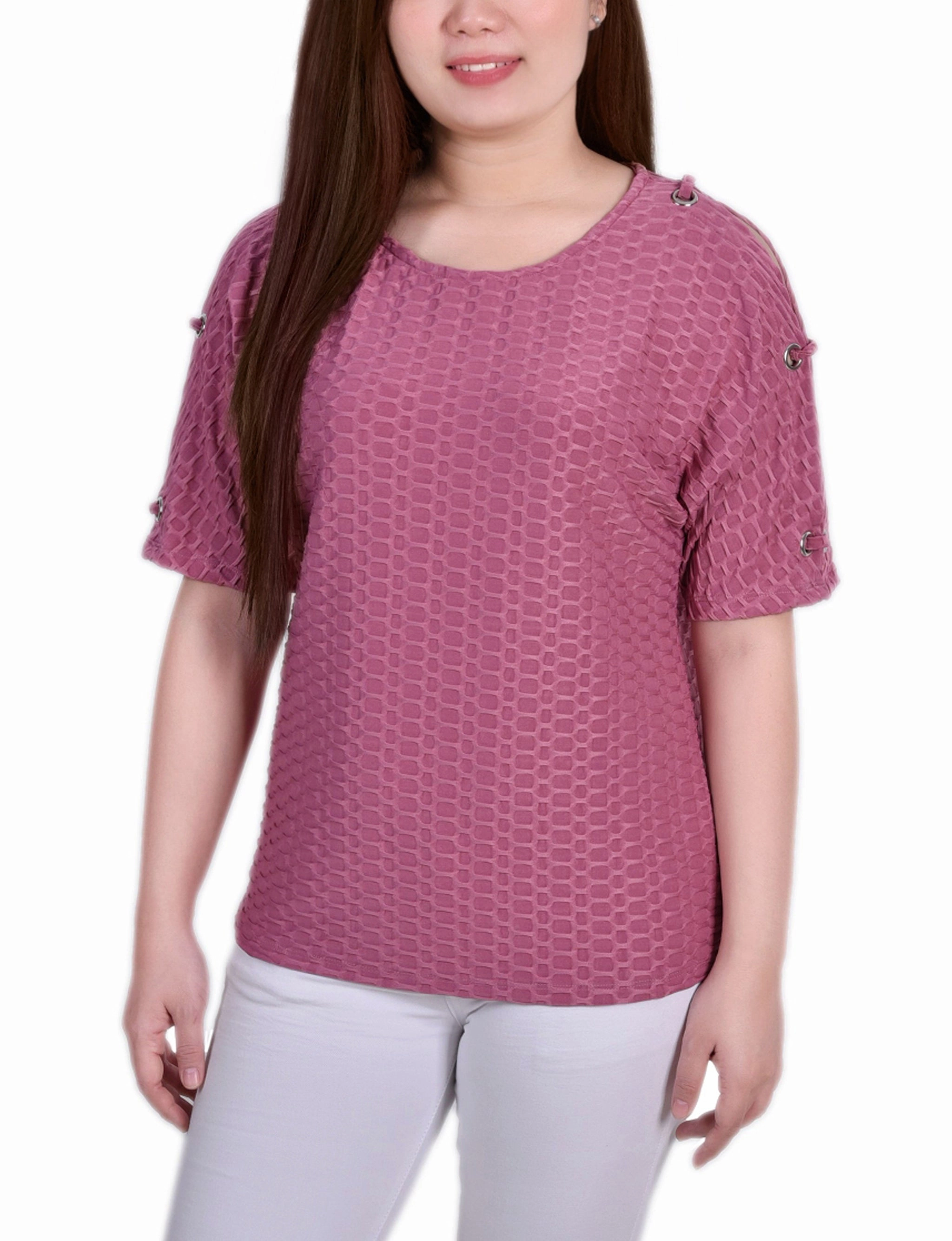 StainResistantFinish Short Sleeve Honeycomb Textured Grommet Top