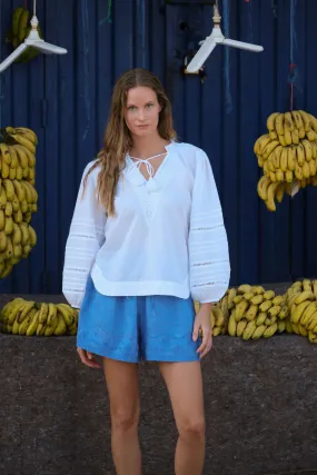 August Top White Microfiber Material Brushed Microfiber Surface