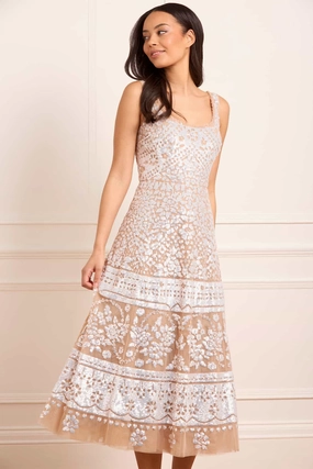 Dreamy Texture Travel Style Aurora Scoop Neck Ballerina Dress