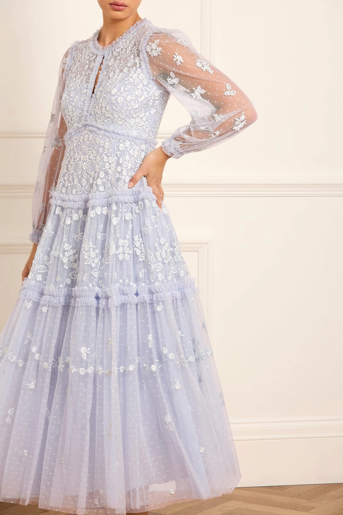 Polite Vibe Sculpted Fit Autumn Lace Long Sleeve Ankle Gown