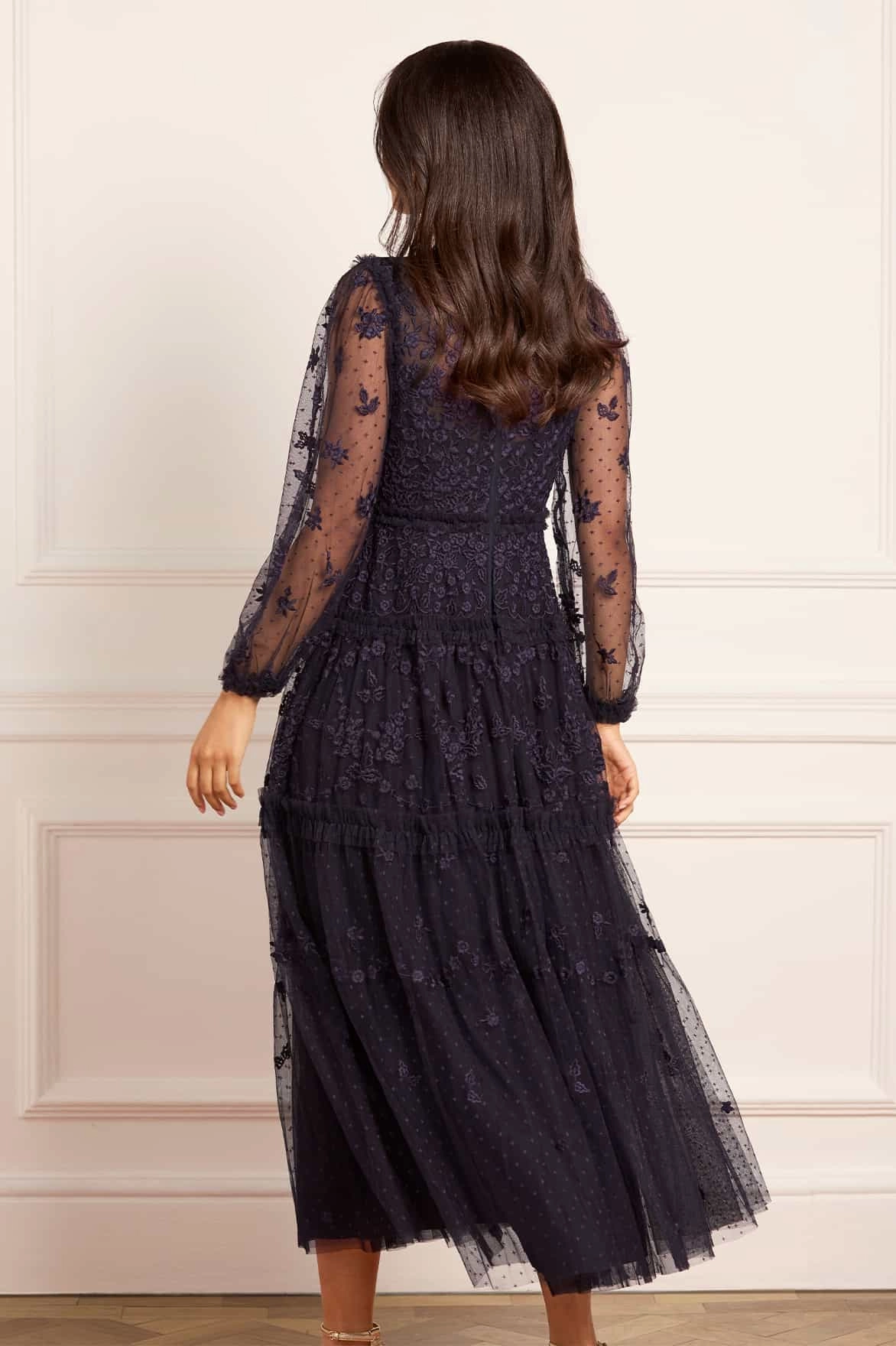 Autumn Lace Long Sleeve Ankle Gown Patterned-Fabric EasyCareMaterial