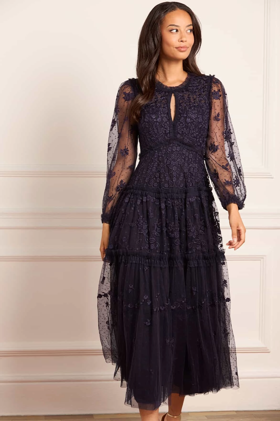 Nature Bloom Perfect Layer Autumn Lace Long Sleeve Ankle Gown