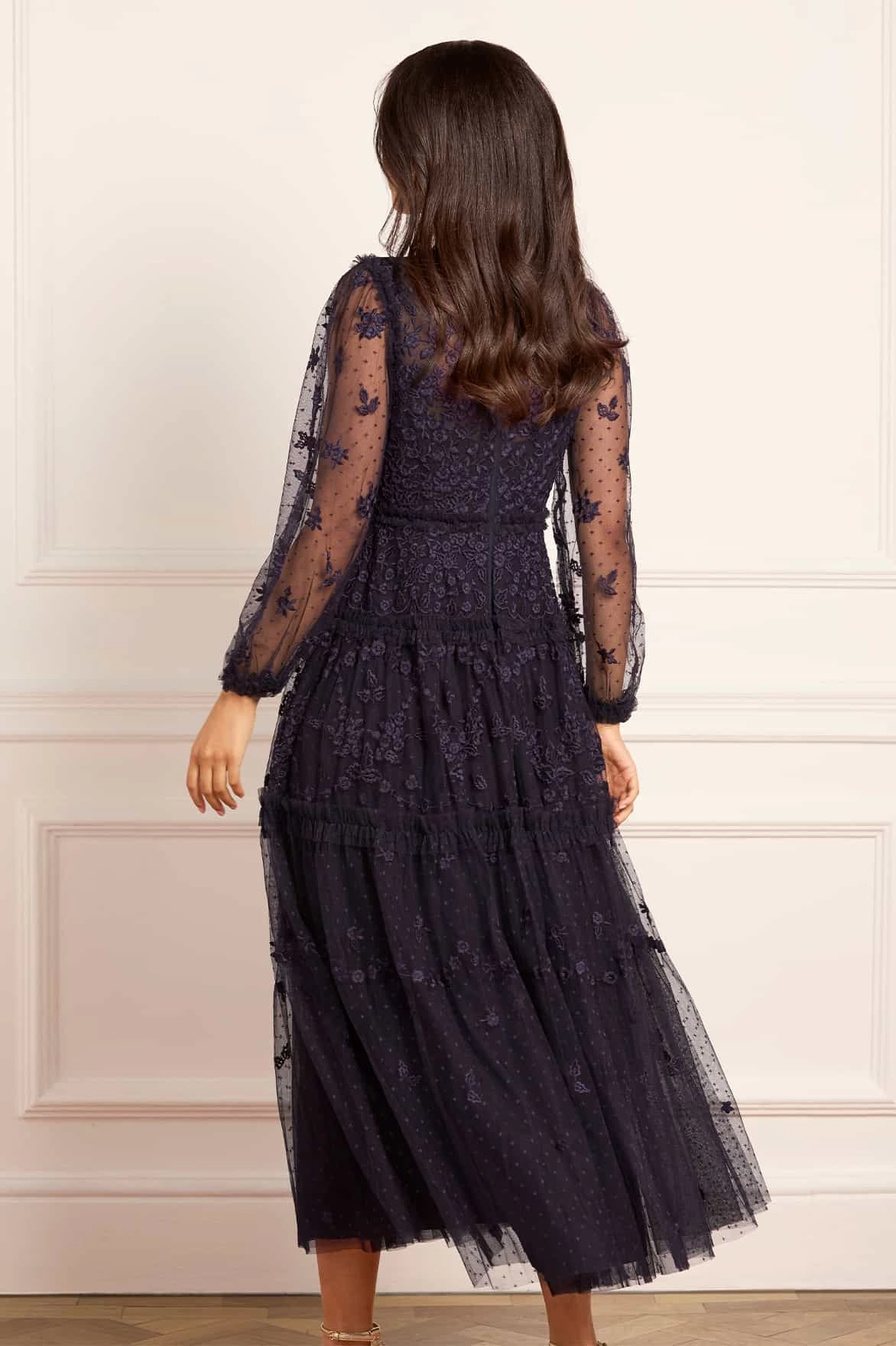Modern Layers Autumn Lace Long Sleeve Ankle Gown