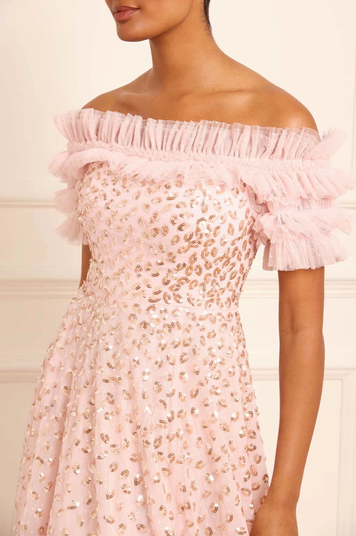 Autumn Leaves Off-Shoulder Ballerina Dress Modern Fit