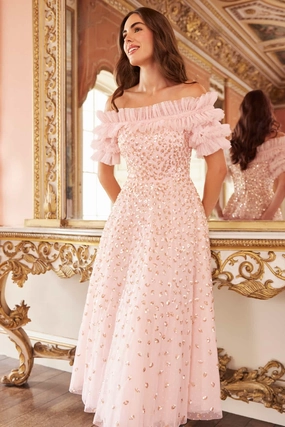 Classic-style Layer Safe Autumn Leaves Off-Shoulder Ballerina Dress