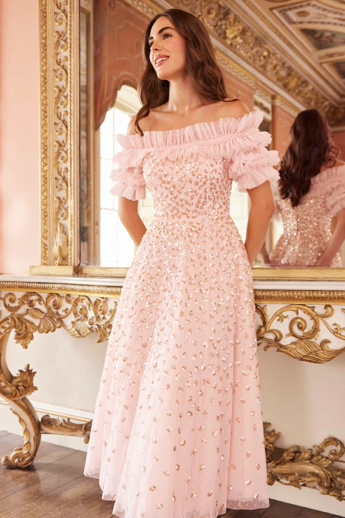 Classic-style Layer Safe Autumn Leaves Off-Shoulder Ballerina Dress