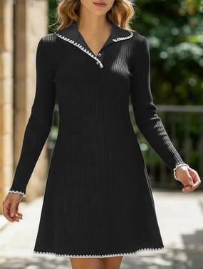 Knitted slim-fitting A-line long-sleeved dress Relaxed Style Wear Versatile Layer