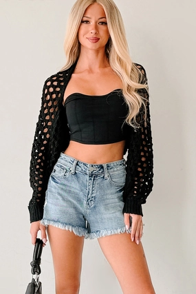 Back To Us Open Knit Bolero Shrug (Black) LayeredPanel